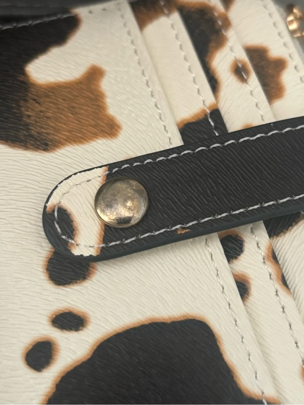 Faux Cowhide Print Wristlet Cardholder Keyring - Black, Brown & Cream